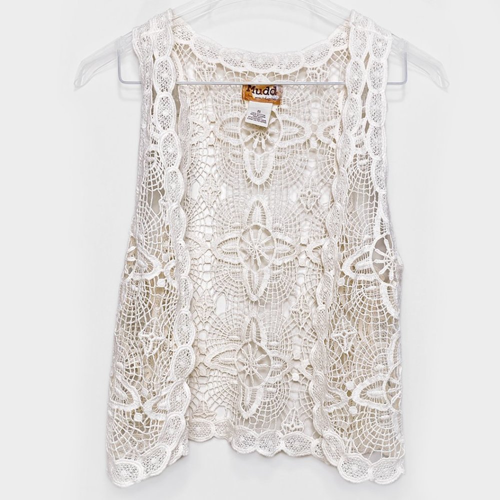 Cream Crochet Vest by Mudd